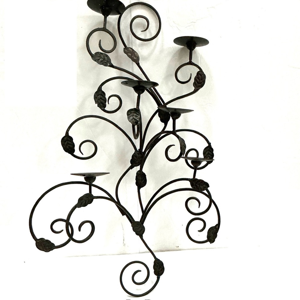 Black Iron Metal Leaf Wall Scone Candle Holder